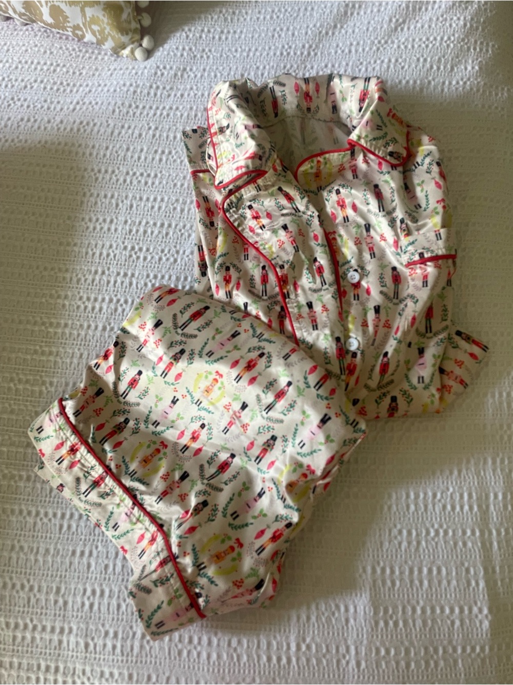 Cream Nutcracker Print Pajama Set with Red Trim